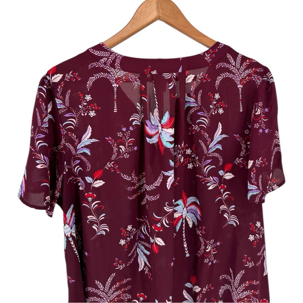Liz Claiborne Plus Womens Split Crew Neck Short Sleeve Blouse Cherry Palms 0X - Picture 6 of 11